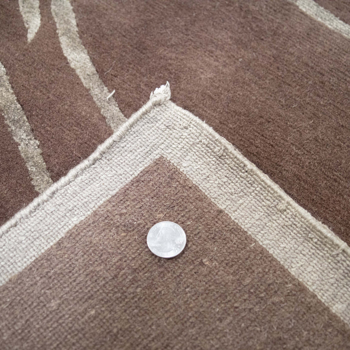 6x9 Nepal Abstract Modern Contemporary Brown Wool and Silk Rectangular Rug