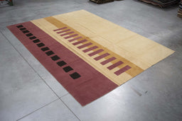 9x12 Nepal Abstract Modern Contemporary Ivory Wool Rectangular Rug