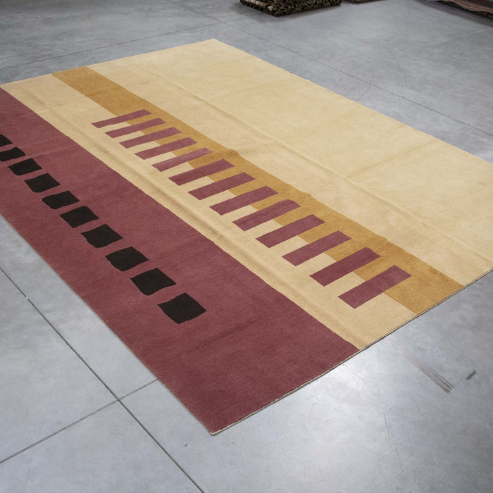 9x12 Nepal Abstract Modern Contemporary Ivory Wool Rectangular Rug