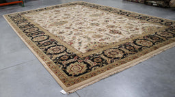13x17 India Jaipur Ivory Black Wool Rectangular Rug