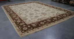 12x15 India Oushak Ivory Brown Wool Rectangular Rug