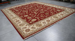 12x15 India Oushak Red Ivory Wool Rectangular Rug