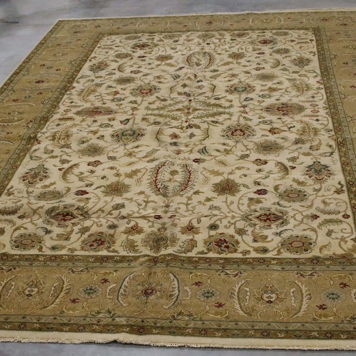 12x18 India Oushak Ivory Brown Wool Rectangular Rug