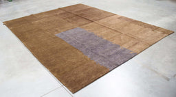 8x10 India Abstract Modern Contemporary Solid Brown Grey Wool Rectangular Rug