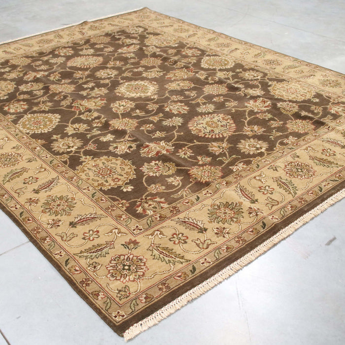 8x9 India Jaipur Brown Gold Wool Rectangular Rug