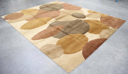 8x10 India Abstract Modern Contemporary Ivory Brown Wool Rectangular Rug