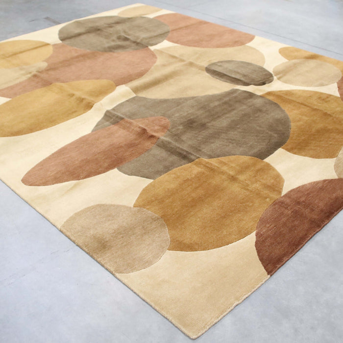 8x10 India Abstract Modern Contemporary Ivory Brown Wool Rectangular Rug