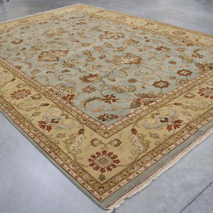 10x14 India Jaipur Blue Gold Wool Rectangular Rug