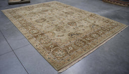 9x12 India Jaipur Green Brown Wool Rectangular Rug