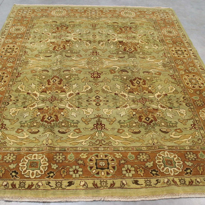 8x10 India Jaipur Green Gold Wool Rectangular Rug