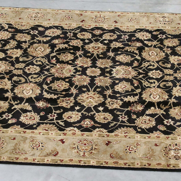 7x10 India Jaipur Black Brown Wool Rectangular Rug