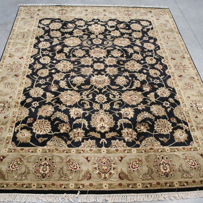 7x10 India Jaipur Black Brown Wool Rectangular Rug