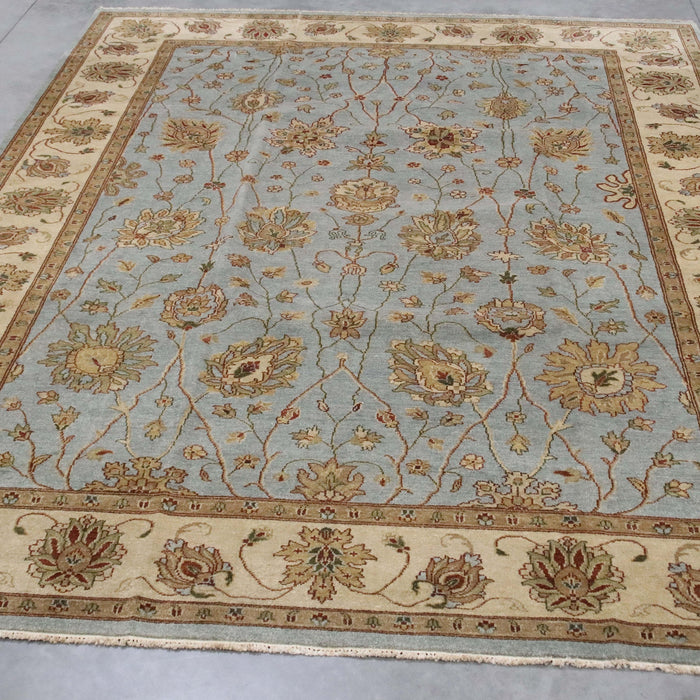9x14 India Oushak Blue Grey Wool Rectangular Rug