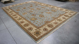 9x14 India Oushak Blue Grey Wool Rectangular Rug