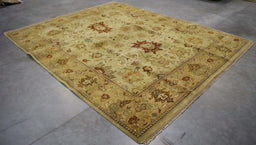 7x10 India Jaipur Gold Green Wool Rectangular Rug