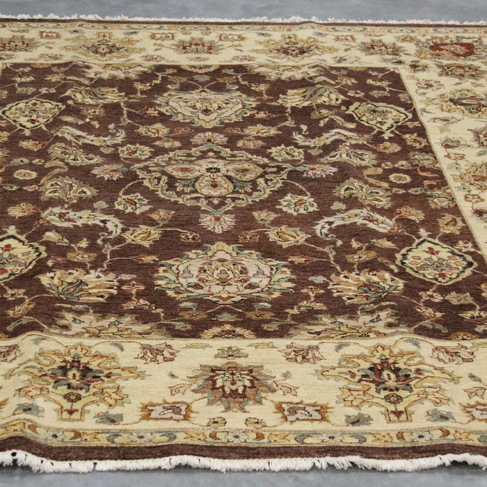 8x10 India Oushak Brown Ivory Wool Rectangular Rug