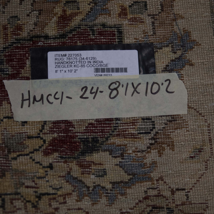 8x10 India Oushak Brown Ivory Wool Rectangular Rug