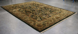9x12 India Jaipur Green Gold Wool Rectangular Rug
