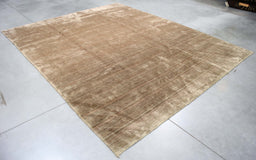 8x10 India Abstract Modern Contemporary Solid Brown Wool Rectangular Rug
