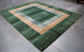 8x10 India Persian Abstract Modern Contemporary Gabbeh Green Blue Wool Rectangular Rug