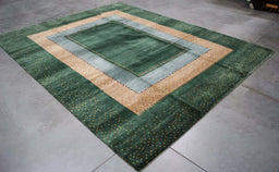 8x10 India Persian Abstract Modern Contemporary Gabbeh Green Blue Wool Rectangular Rug