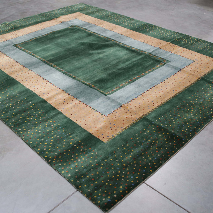 8x10 India Persian Abstract Modern Contemporary Gabbeh Green Blue Wool Rectangular Rug