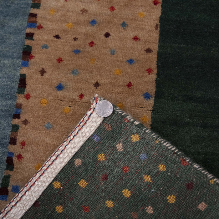 8x10 India Persian Abstract Modern Contemporary Gabbeh Green Blue Wool Rectangular Rug