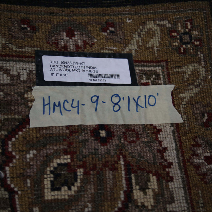 8x10 India Jaipur Black Ivory Wool Rectangular Rug