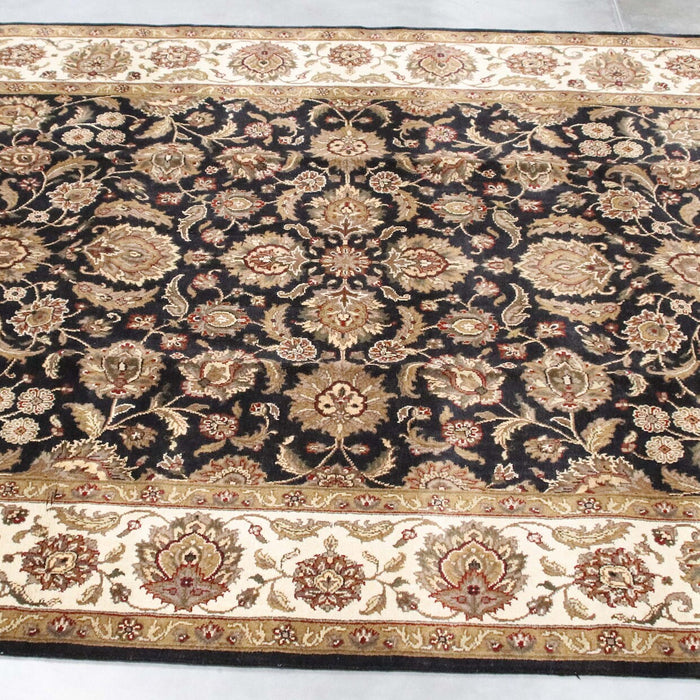 8x10 India Jaipur Black Ivory Wool Rectangular Rug