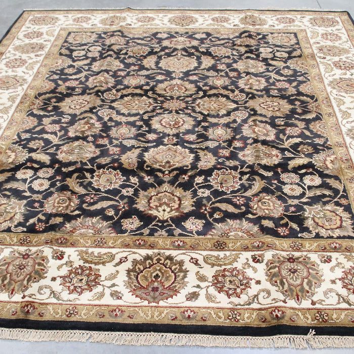 8x10 India Jaipur Black Ivory Wool Rectangular Rug