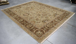 8x10 India Jaipur Green Brown Wool Rectangular Rug