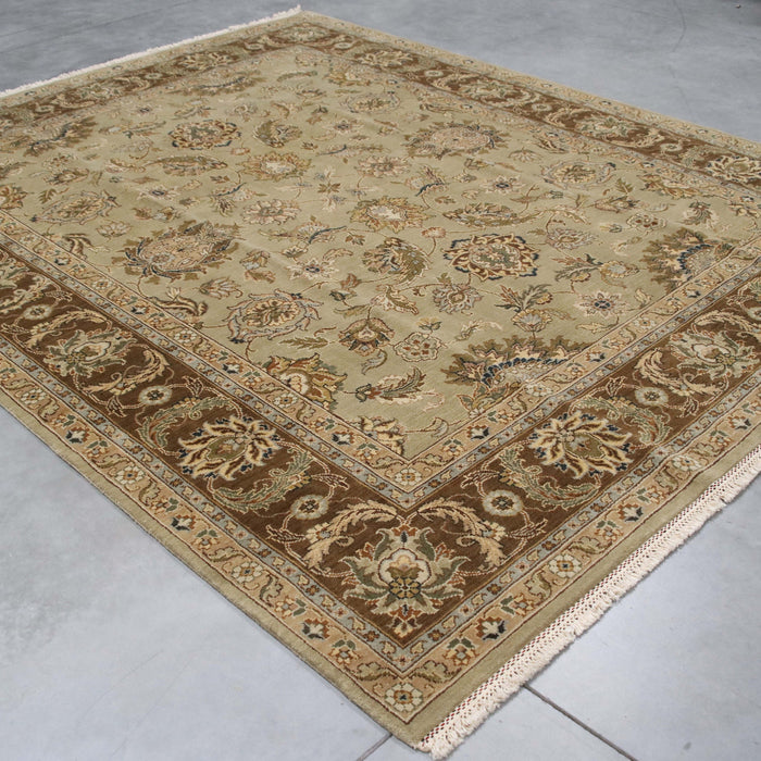 8x10 India Jaipur Green Brown Wool Rectangular Rug