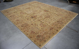 8x10 India Oushak Brown Gold Wool Rectangular Rug