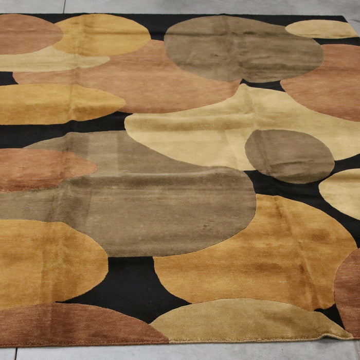 8x10 India Abstract Modern Contemporary Black Brown Wool Rectangular Rug