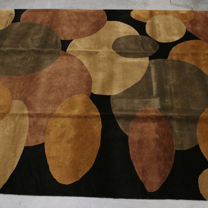 8x10 India Abstract Modern Contemporary Black Brown Wool Rectangular Rug