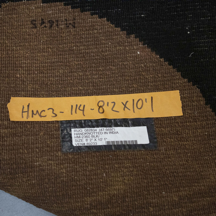 8x10 India Abstract Modern Contemporary Black Brown Wool Rectangular Rug
