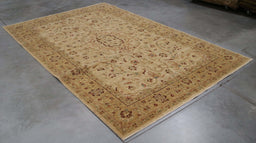 5x8 India Oushak Ivory Green Wool Rectangular Rug