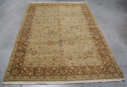 6x9 India Jaipur Green Brown Wool Rectangular Rug