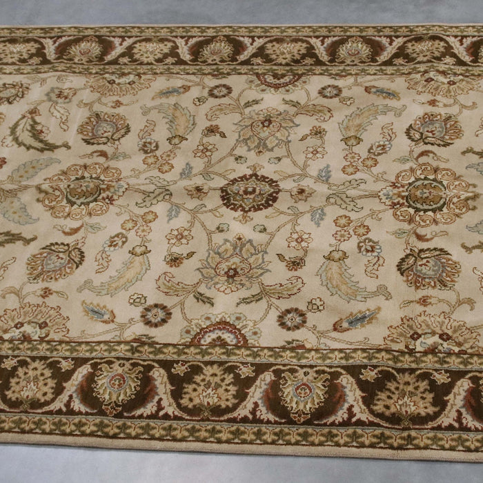 6x9 India Jaipur Ivory Brown Wool Rectangular Rug