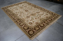 6x9 India Jaipur Ivory Brown Wool Rectangular Rug