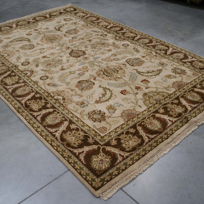 6x9 India Jaipur Ivory Brown Wool Rectangular Rug