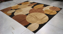 8x10 India Abstract Modern Contemporary Black Brown Wool Rectangular Rug