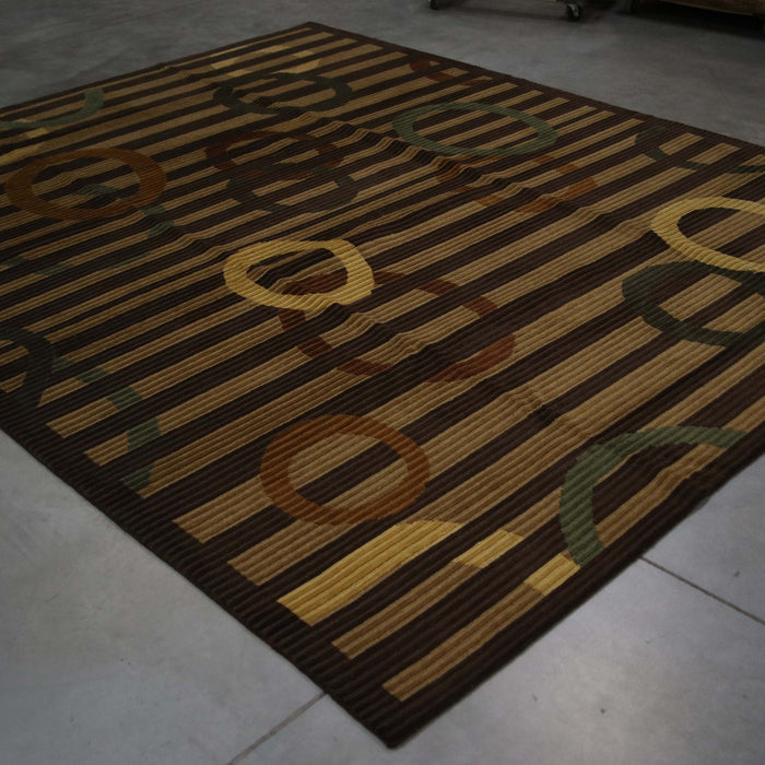 8x10 India Abstract Modern Contemporary Brown Green Wool Rectangular Rug