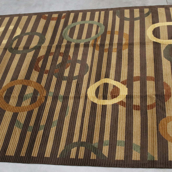 8x10 India Abstract Modern Contemporary Brown Green Wool Rectangular Rug