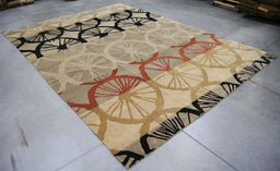 8x11 India Abstract Modern Contemporary Multicolored Grey Wool Rectangular Rug