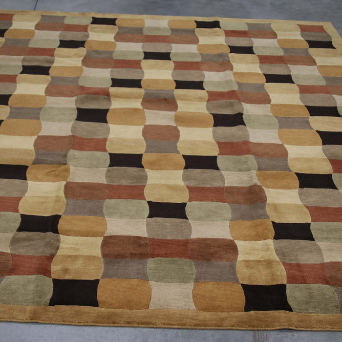 8x10 India Abstract Modern Contemporary Multicolored Brown Wool Rectangular Rug