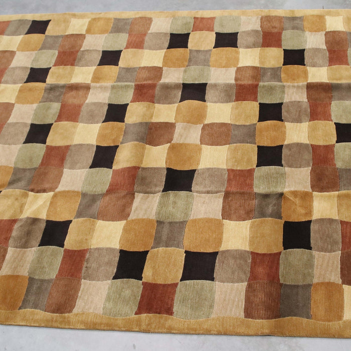 8x10 India Abstract Modern Contemporary Multicolored Brown Wool Rectangular Rug