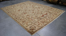 8x12 India Oushak Ivory Brown Wool Rectangular Rug