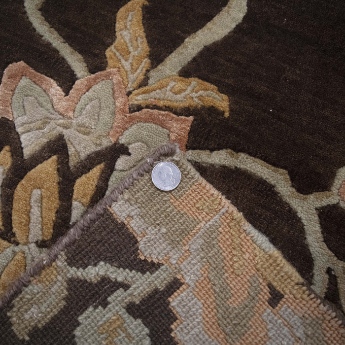 8x10 India Abstract Modern Contemporary Flowers Brown Gold Wool and Silk Rectangular Rug