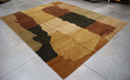 8x9 India Abstract Modern Contemporary Multicolored Brown Wool Rectangular Rug